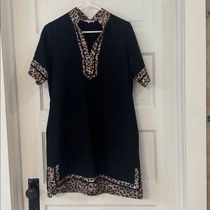 Entro Black Dress with Leopard Print Details
